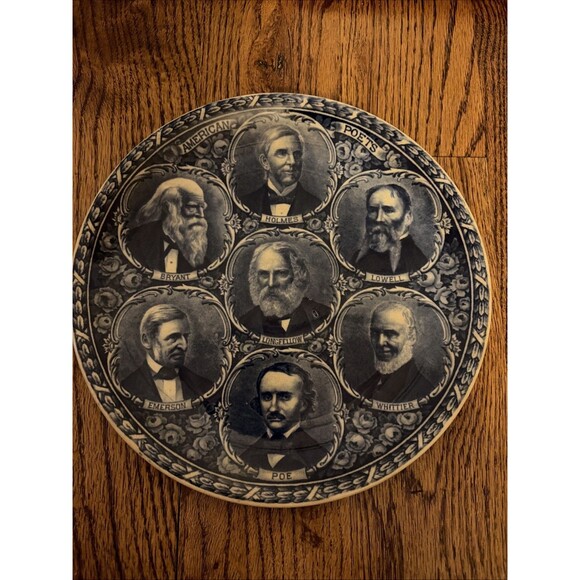 Rowland & Marsellus AMERICAN POETS Flow Blue COMMEMORATIVE Plate England - Picture 1 of 6